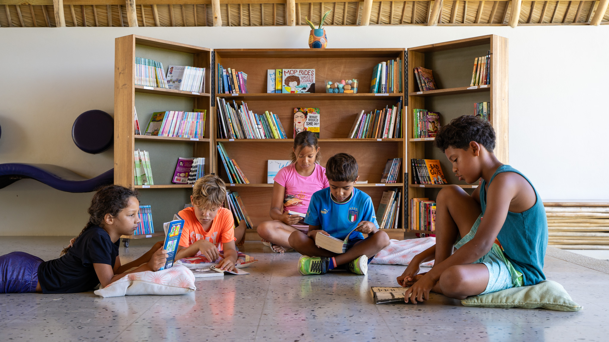 Students reading together in the Garden Library